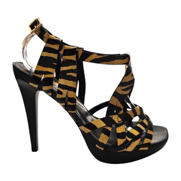 Diane Von Furstenberg Zebra Print Patent Leather Platform Heels Sz 7 - Picture 2 of 9